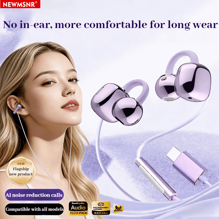 Fones de ouvido NEWMSNR roxos, apenas na cor roxa, com fio Tipo-C, som HIFI de alta qualidade, intra-auriculares,