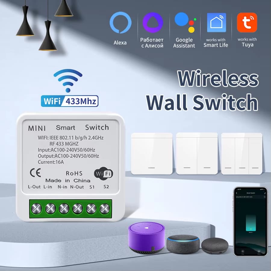 Interruptor Inteligente Axus Para Tuya WiFi RF 433MHz De Luz APP/Controle De Voz W Funciona Com Alexa E Casa Alice