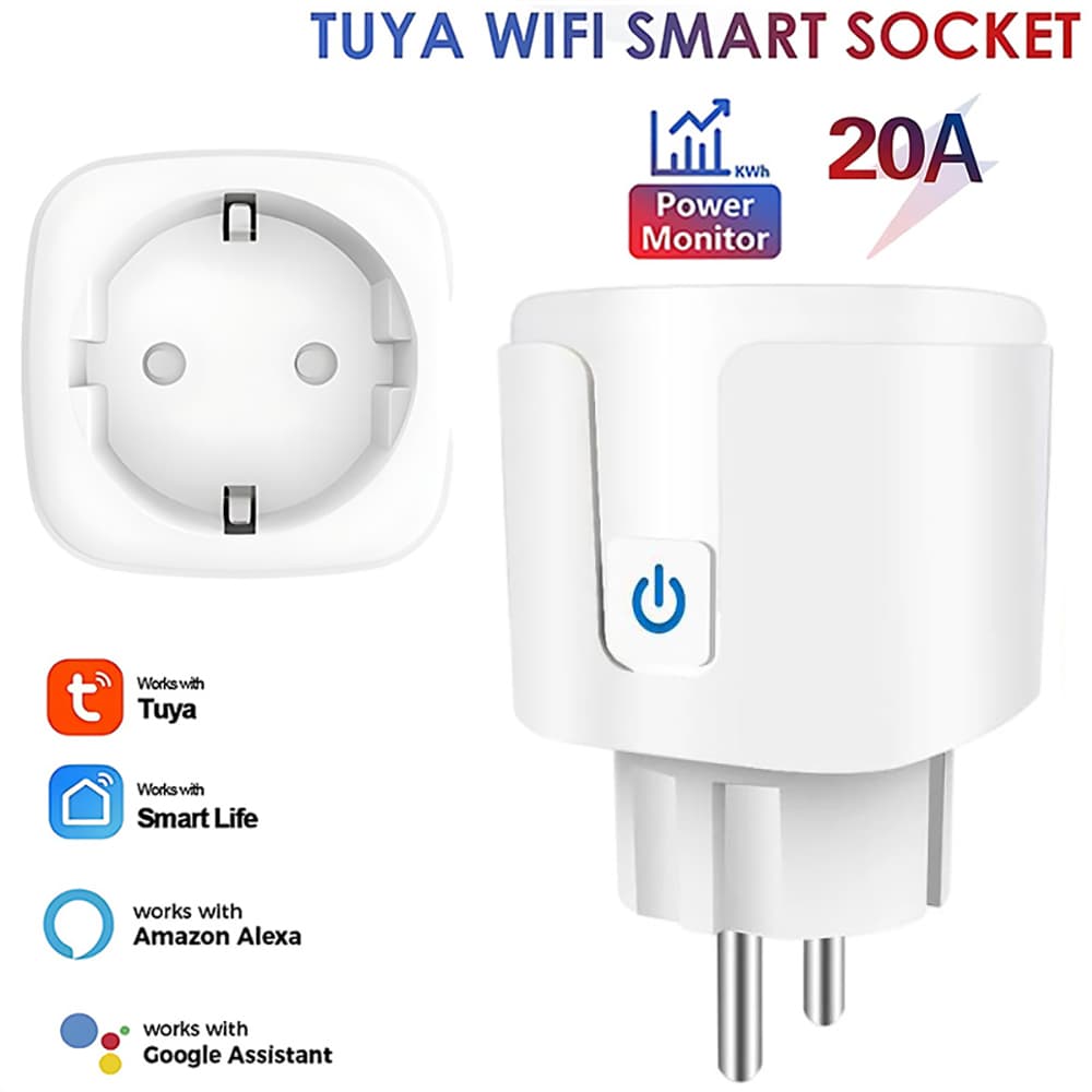 Tomada Inteligente Axus Ue 20A Para Tuya WiFi Controle De Voz Remoto Funciona Com Alexa Yandex Casa