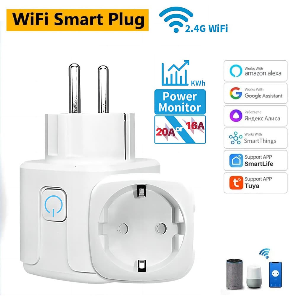 Para Tuya Tomada Inteligente Plugue Ue 16A/20A Com Monitor De Energia Timing Controle De Voz WiFi smart Plug Funciona Al