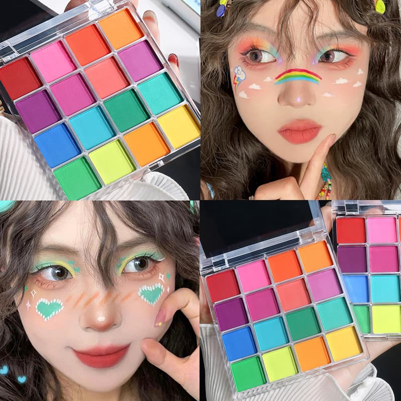 16 Cores Paleta de Sombra Matte Néon, Pigmentação Intensa e Duradoura para Maquiagem dos Olhos Arco-Íris, Festas e