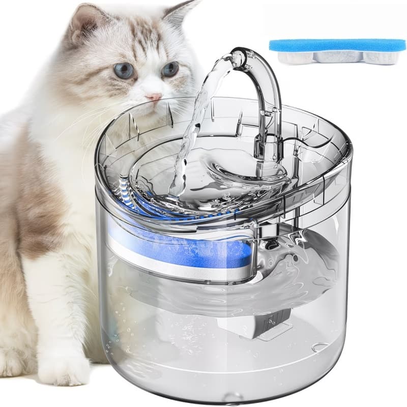 Fonte de água para animais de estimação transparente 67oz, fonte de água circulante para gatos com nível de água visível