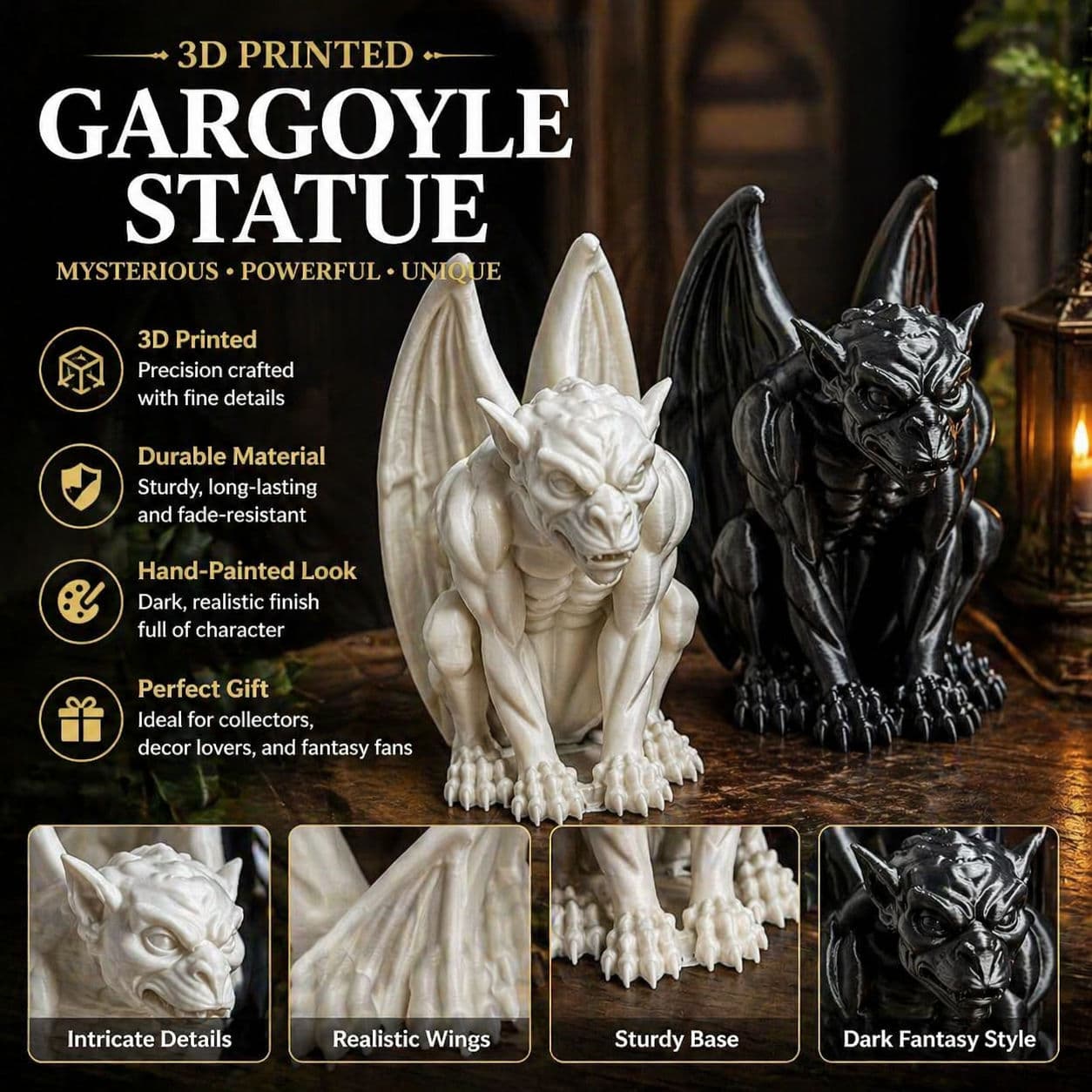 Impresso 3D Gárgula Estátua Gótico Monstro Estatueta Fantasia Criatura Escultura Decoração De Mesa Casa Escritório Prate