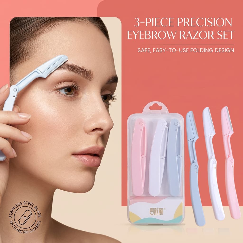 Kit De Modelagem De Sobrancelha De 3 Unidades Com Design Dobrável , Seguro Para Pele , Navalha Unissex Remoção De Pelos