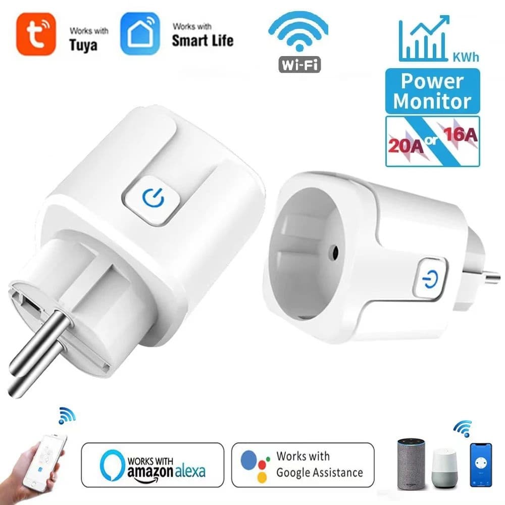 Tomada Inteligente WiFi Ue 16A/20A Com Função De Temporização Do Monitor De Energia Para Tuya Life APP Funciona