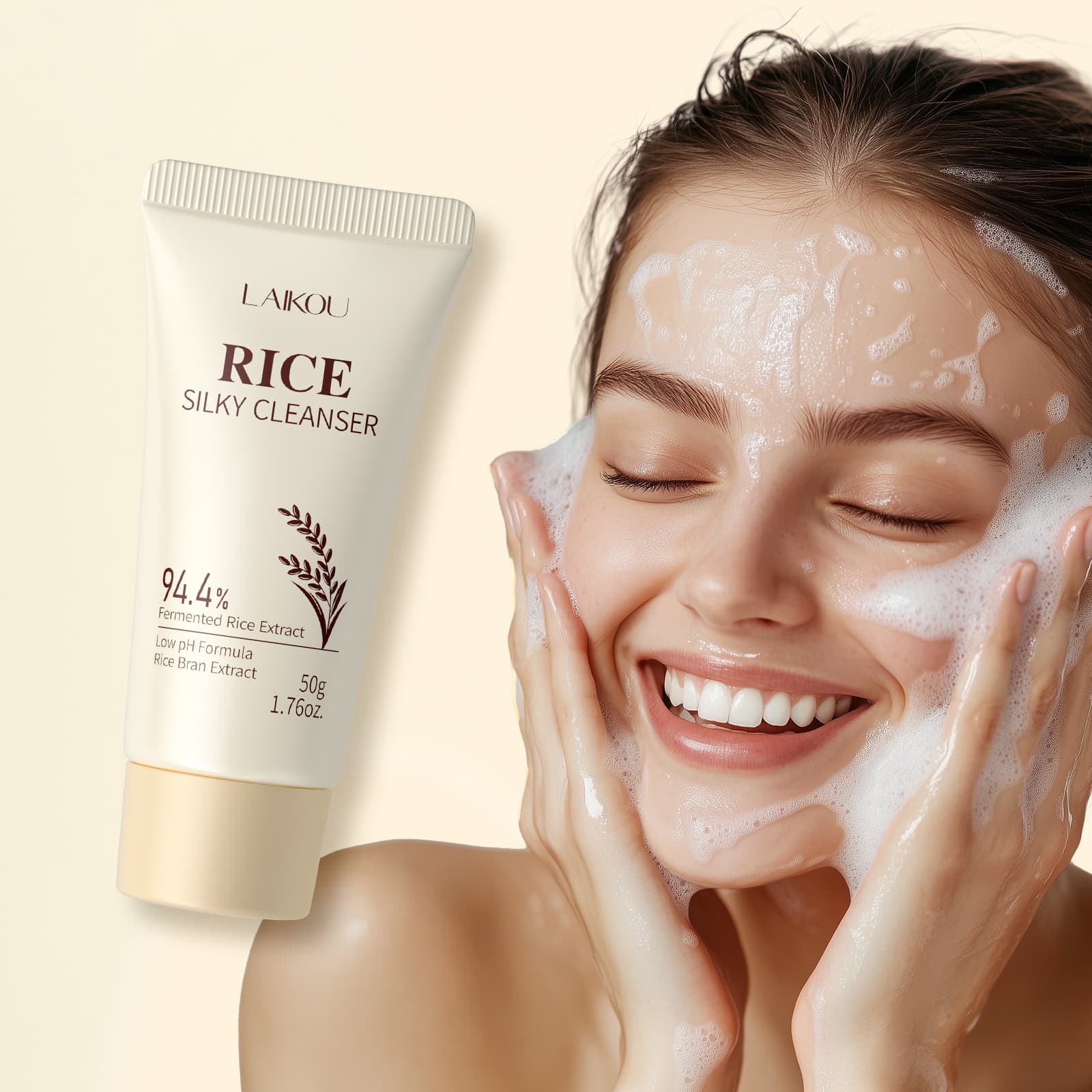 LAIKOU Sabonete Facial de Arroz 50g com 94,4% Fermento de Arroz | Sabonete Facial com Alto Poder Clareador | Fórmula