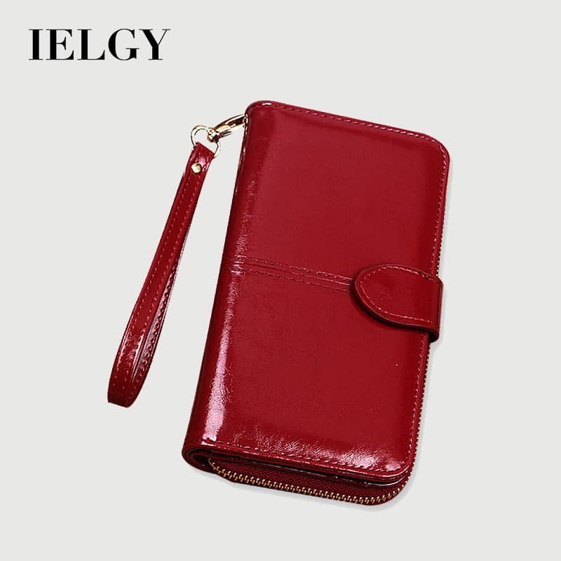 IELGY Carteira feminina de grande capacidade em couro com cera de óleo, bolsa multifuncional para celular