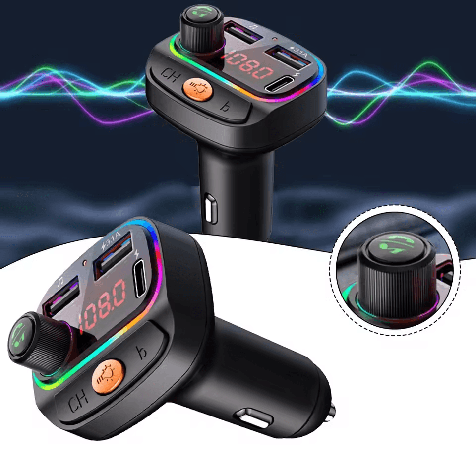 Transmissor FM Bluetooth 5.3 para Carro, 3.1A Portas USB Duplas & MP3