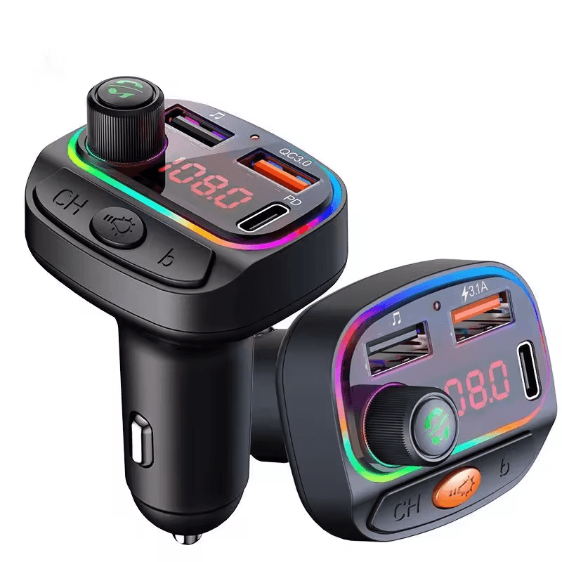 Transmissor Bluetooth 5.3 FM para carro com carregador rápido USB PD e reprodução de música