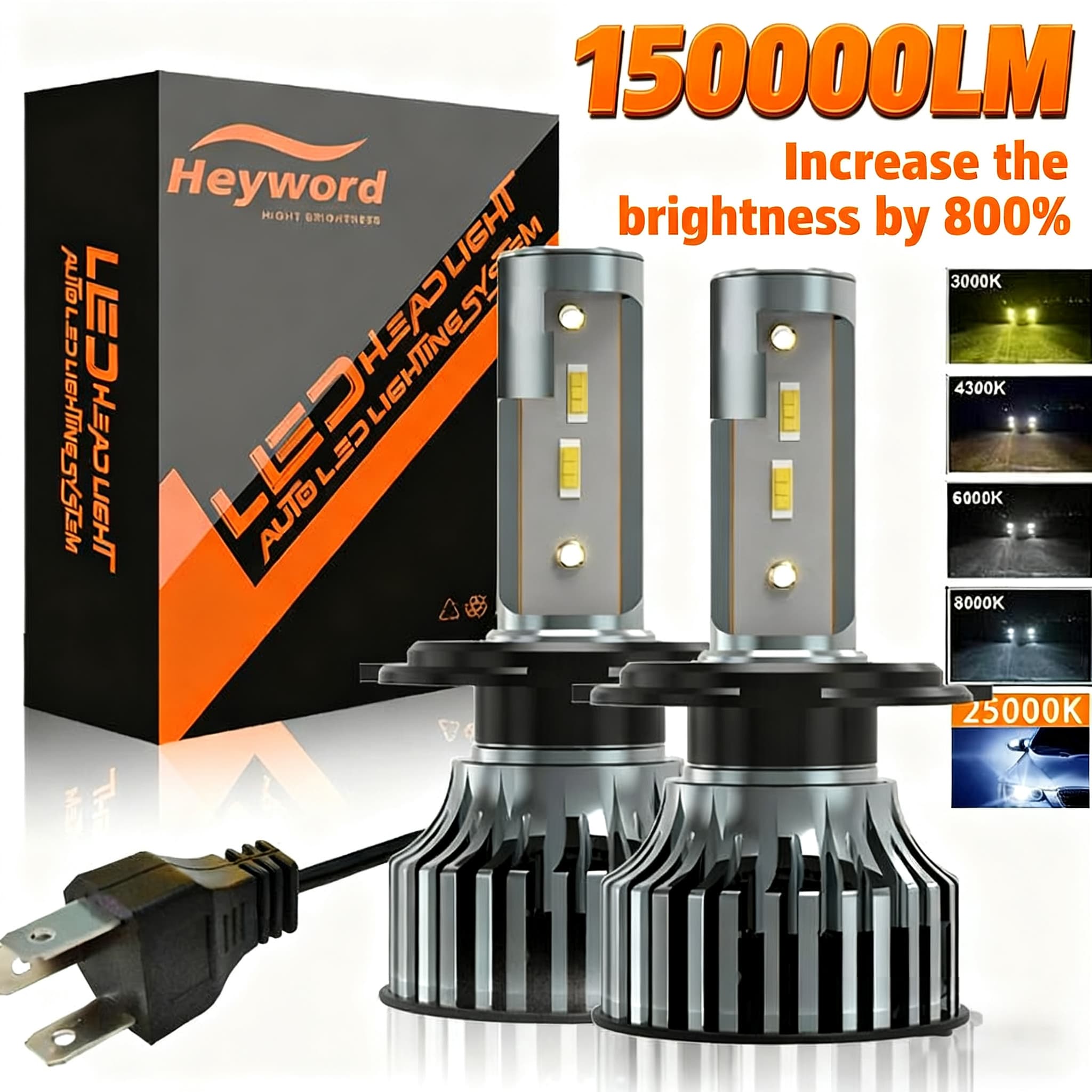 Farol LED para carro H7 H1 H3 H4 H11 9005 9012 Destaque concentrado 3.000k 4300k 6.000k 8.000k Quatro cores opcionais co
