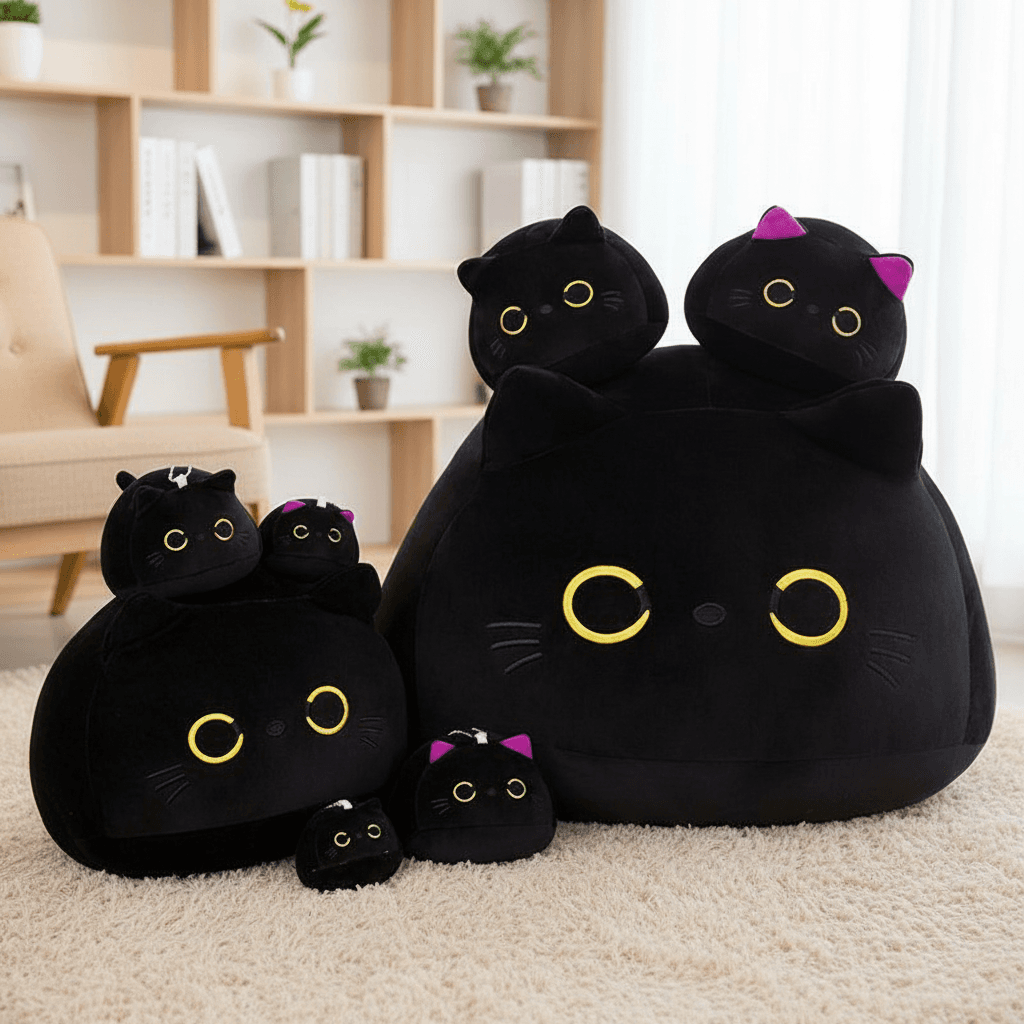 Adorável pelúcia de gato preto de 40cm - Travesseiro macio