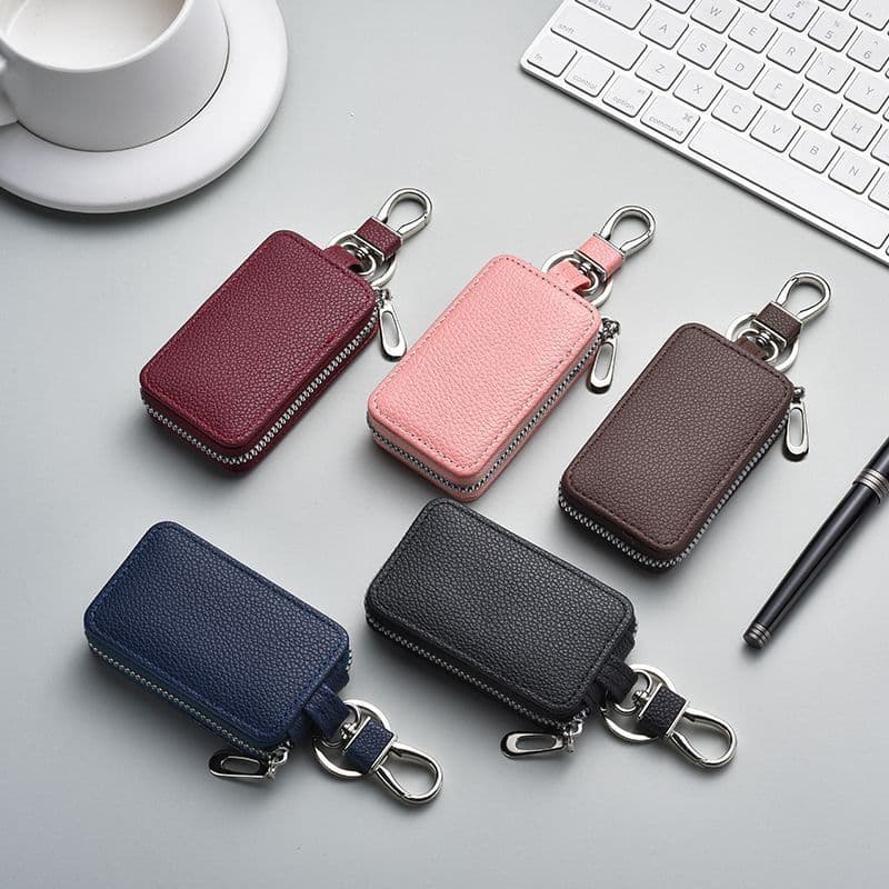 Capa De Couro Leve Para Chave De Carro Com Zíper Bolsa De Controle Remoto Multifuncional Pendurar Na Cintura