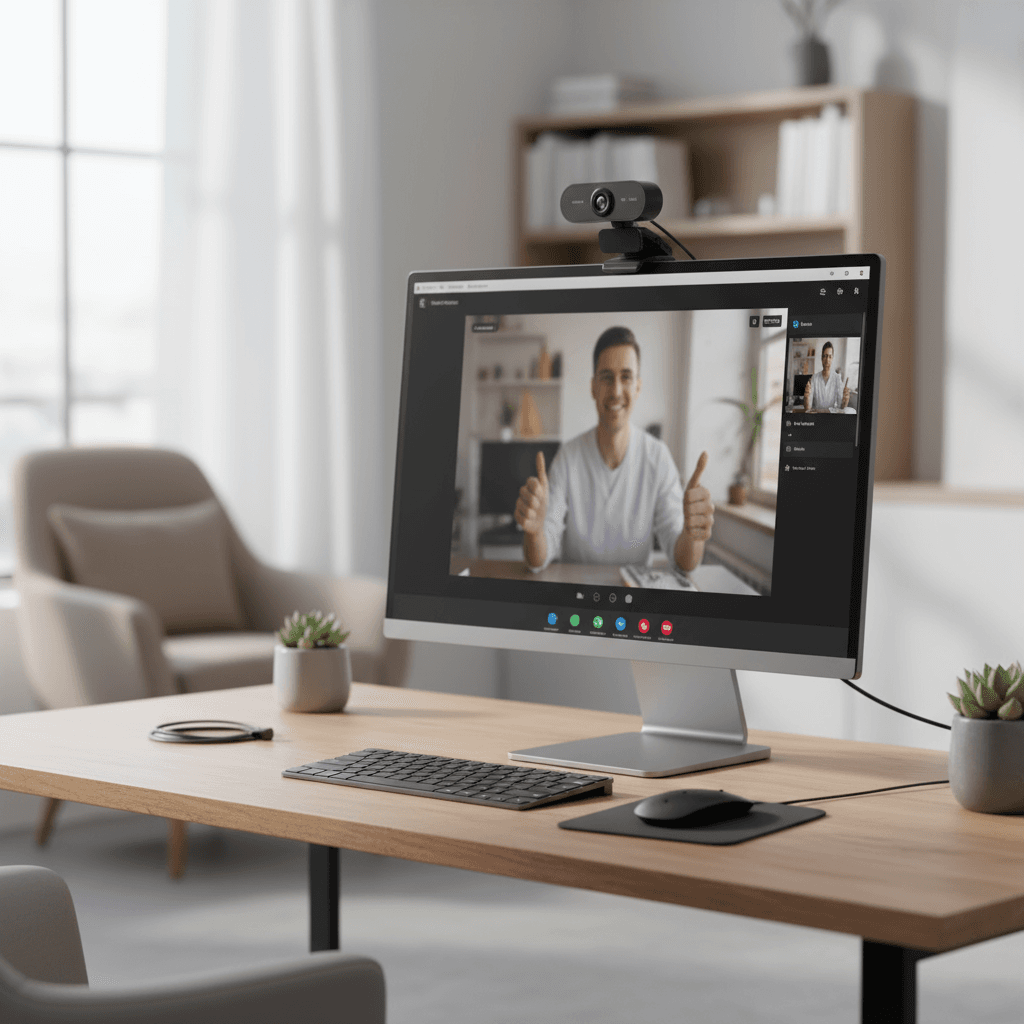 Câmera USB Full HD 1080p Preta com Rotação de 360 Graus e Microfone para Laptop e PC