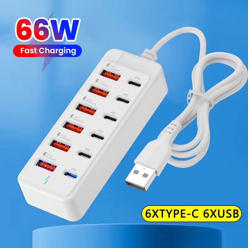 Power 12 Em 1 Tira Estação De Carregamento Desktop 1M Cabo USB HUB Adaptador Soquete Para Escritório Casa otg Tipo c Con