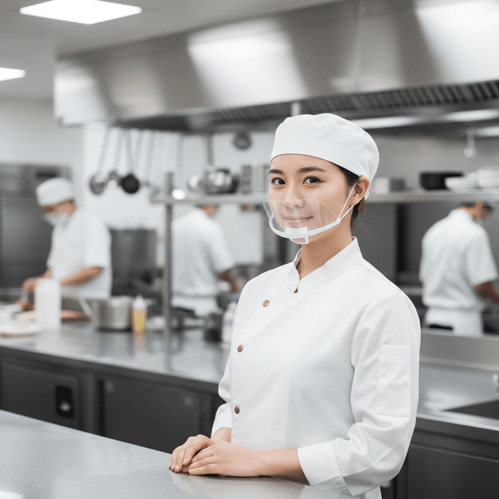 Conjunto de 50 máscaras transparentes para uso culinário, máscaras plásticas de cozinha para hotéis, máscaras