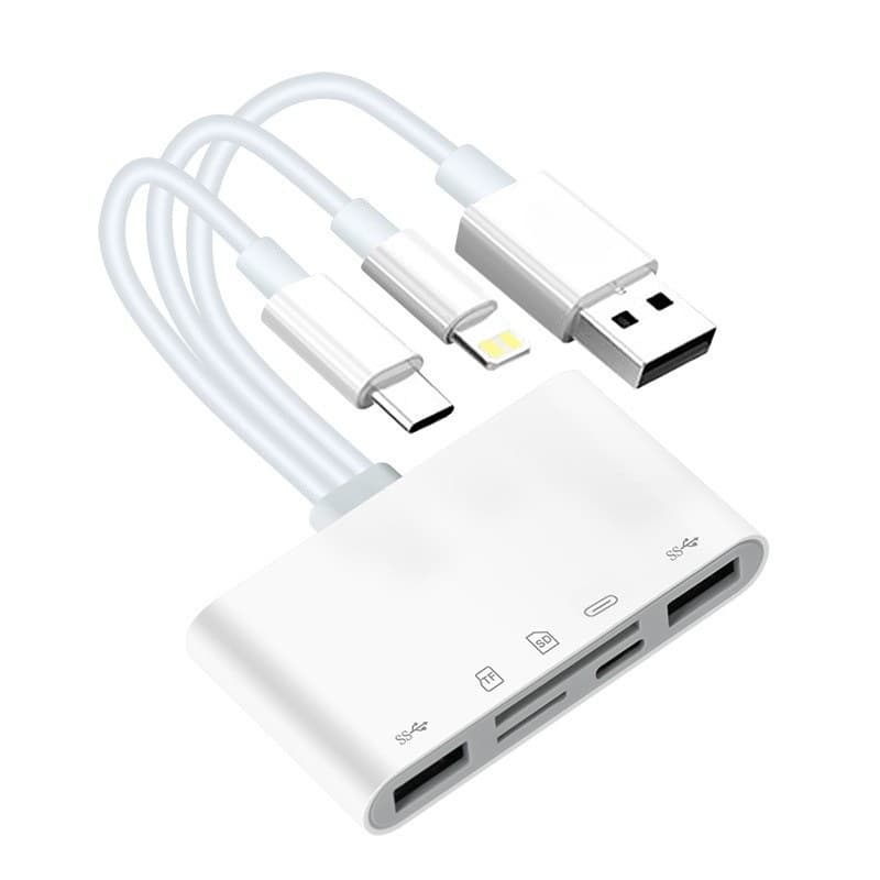 5 em 1 Leitor de Cartão de Memória USB OTG Adaptador & Leitor de Cartão SD para iPhone iPad USB C e USB Suporta SD