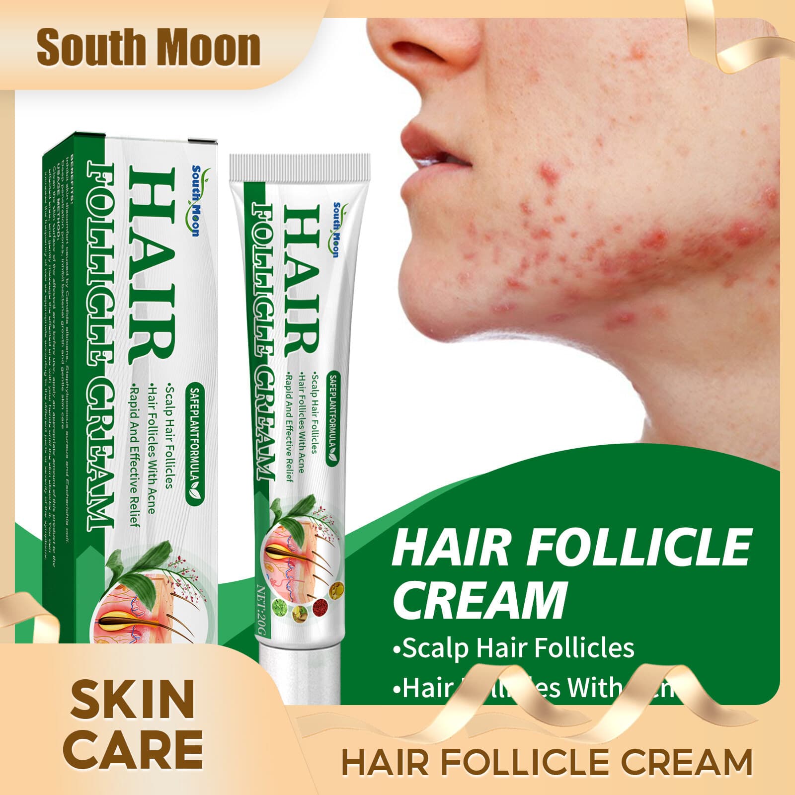 Creme para Folículos Capilares Lua do Sul Remove Acne Creme de Limpeza Facial Esfolia Limpa Folículos Capilares Repara