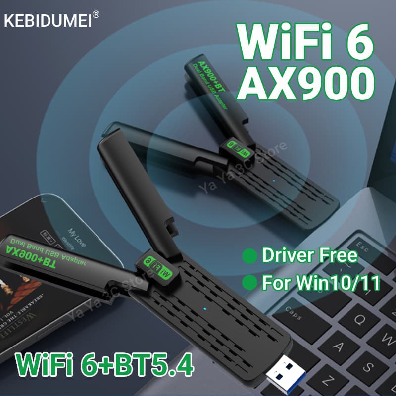 Adaptador USB WiFi 6 900 Mbps Bluetooth 5.4 2.4G e 5GHz Dongle 4 Antenas Receptor USB Sem Fio para Windows 10/11