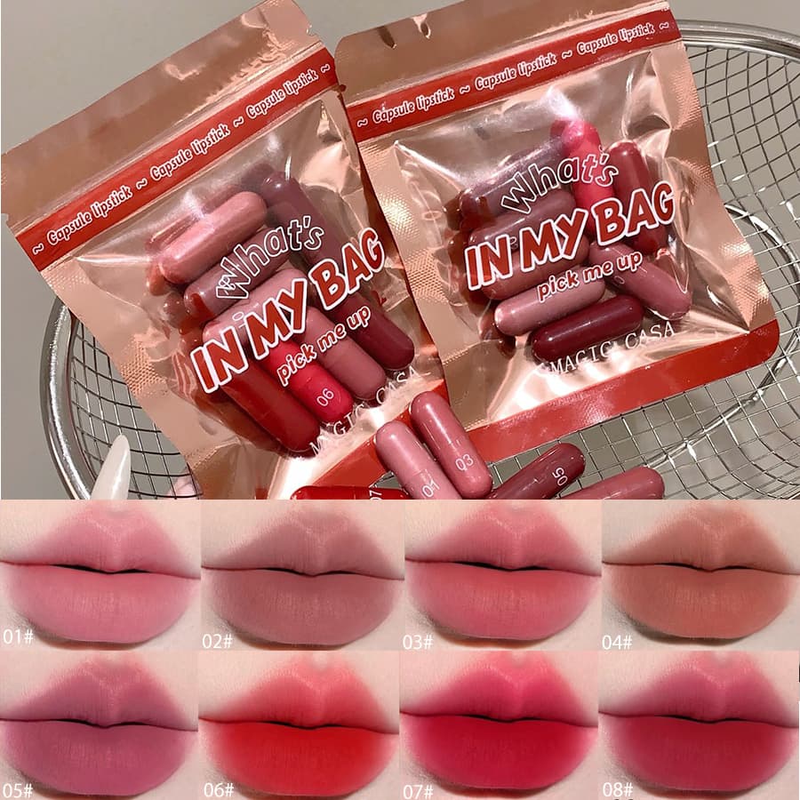 Mini Conjunto de Batom Matte 8 peças: Batons portáteis de longa duração, ideais para uso diário e perfeitos como