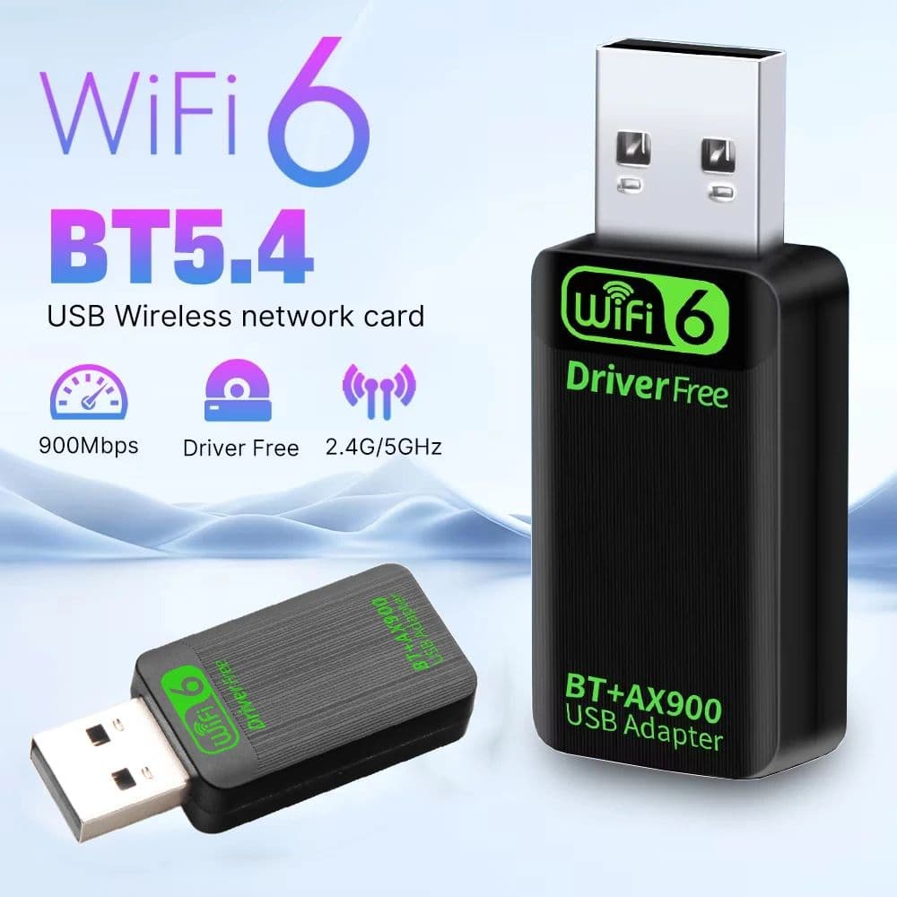Adaptador USB WiFi 6 AX900 BT 5.4, Banda Dupla 2.4G 5G, Placa de Rede USB, Dongle 2 em 1, Receptor Sem Fio, Sem Driver,