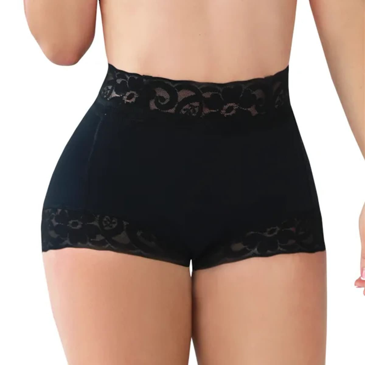 Calcinha modeladora de cintura alta com renda sem marcas, modeladora de corpo, controle de barriga.