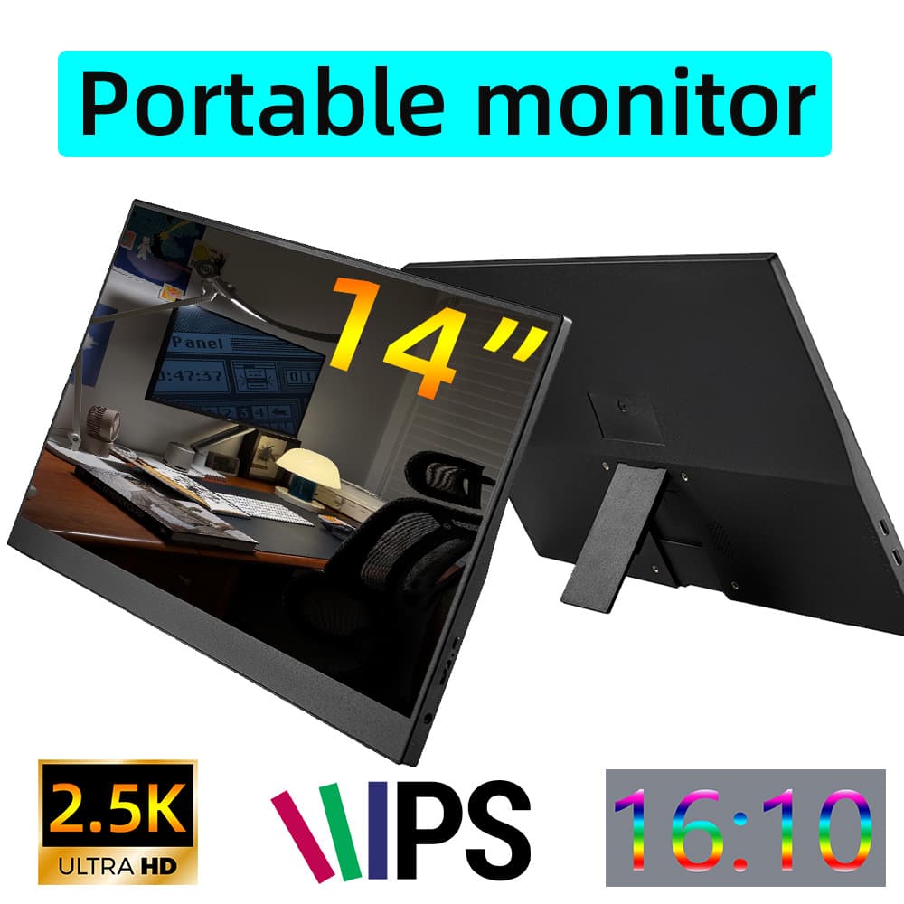 Monitor portátil XAITH UCKY de 35,6 cm (14 polegadas), display 2,5K HD, com suporte integrado, compatível com