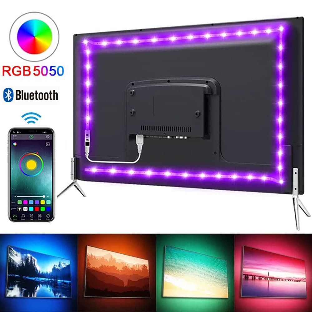 Axus RGB5050 Fita LED Controle Remoto Bluetooth por App, Iluminação de TV, Fita Flexível, Alimentada por USB 5V, Luz LED
