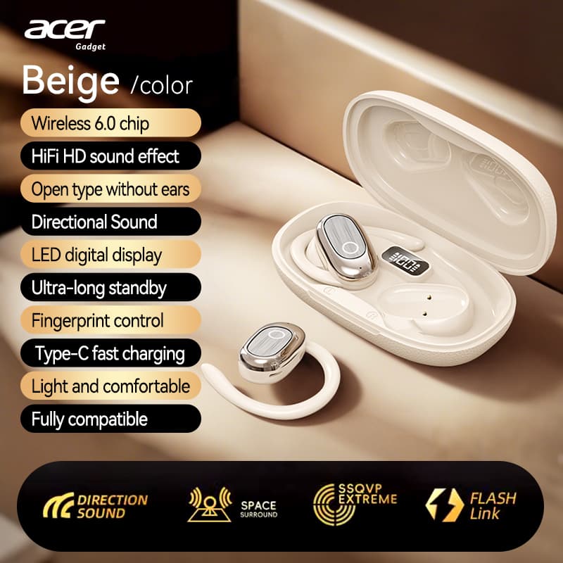 Fones de ouvido sem fio Bluetooth com cancelamento de ruído, fones de ouvido para jogos, fone de ouvido aberto OWS de