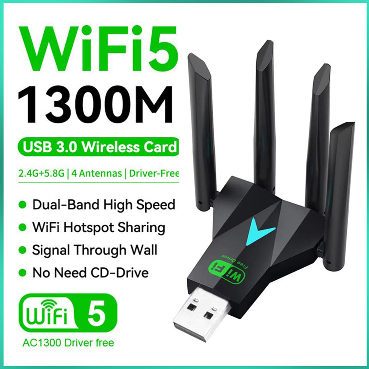 USB 3.0 1300Mbps wifi Para pc Adaptador bluetooth 4 Antenas Placa De Rede Unidade Livre Dual Band 2.4G 5Ghz Receptor Sem