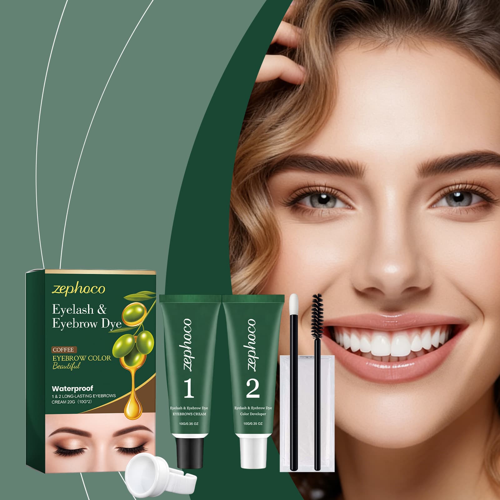 Kit de Tintura para Cílios e Sobrancelhas Zephoco Conjunto Botânico Profissional Cor Marrom/Preto/Café para Sobrancelhas