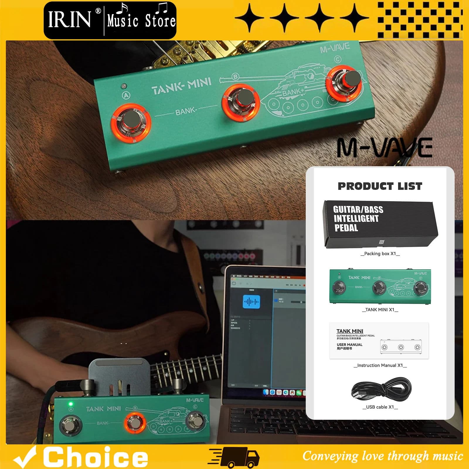 M-VAVE Tank Mini Multi-Efeitos Pedal de Guitarra, Suporte para Gravação IR & OTG, Efeitos Reverb/Delay/Mod/Cab/Amp
