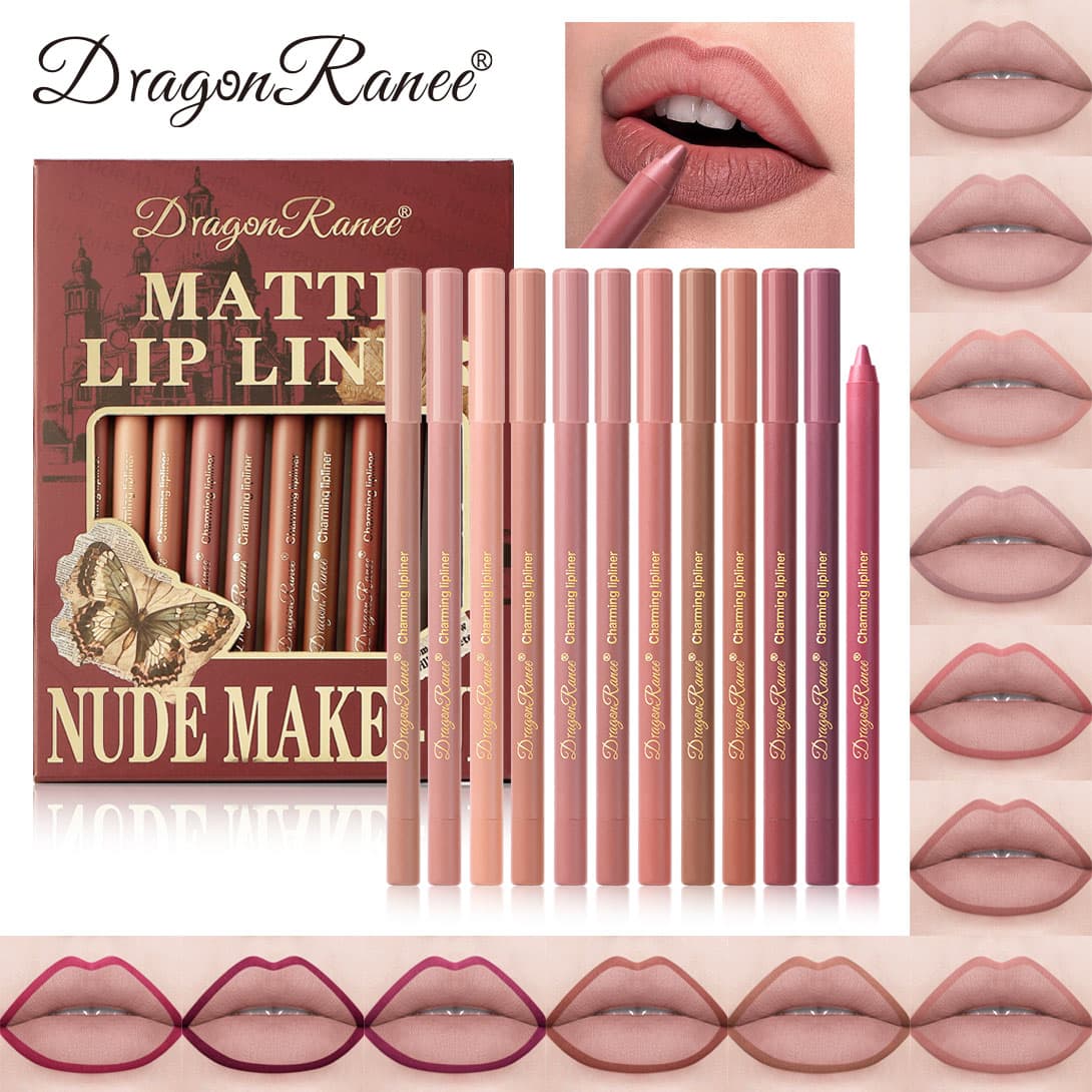 Conjunto De Delineador Labial Dragon Ranee 12 Unidades À Prova D'água Fosco Esculpido De Longa Duração