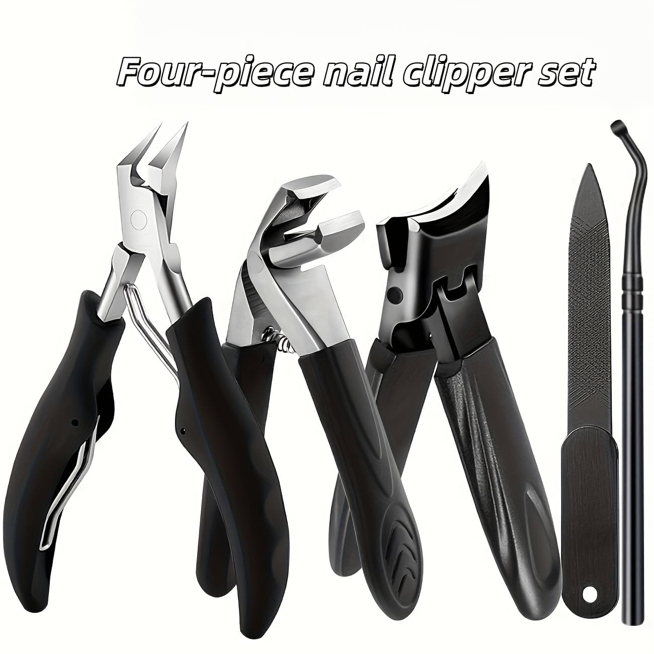 Kit Profissional de Cuidados para os Pés em Aço Inox 4 peças: Lixa de Unha, Alicate de Cutículas, Ferramentas de Higiene