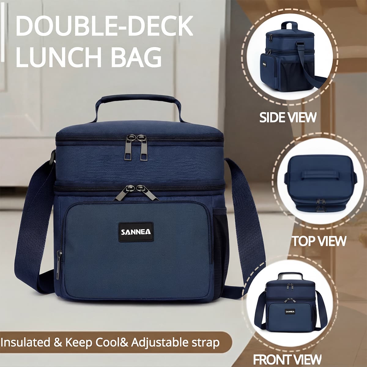Bolsa Térmica Dupla Camada 8L para Homens e Mulheres, Bolsa Térmica de Grande Capacidade com Dois Compartimentos e Alça