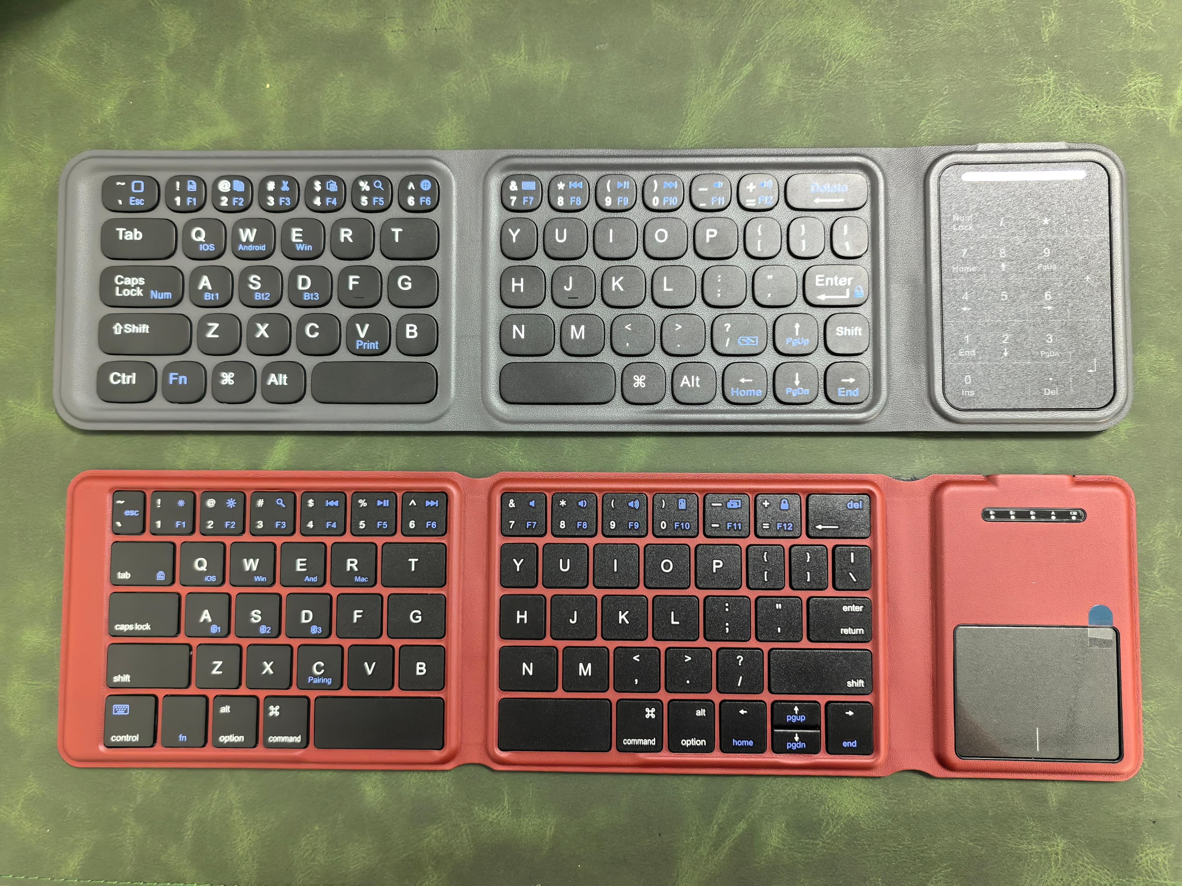 Teclado Bluetooth dobrável com touchpad, teclado portátil sem fio, superfície em couro, recarregável, ultra fino, PU,