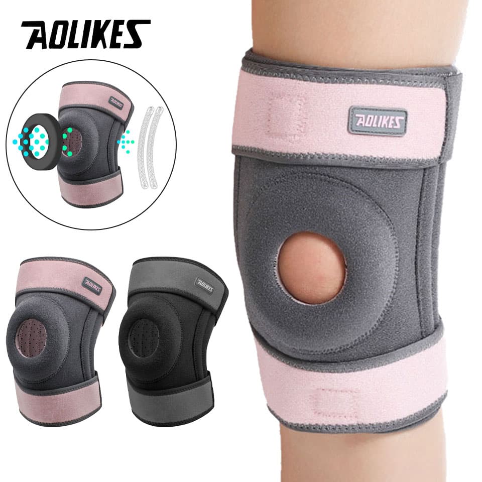 AOLIKES 1Peça Joelheiras Esportivas com Quatro Molas Suporte Joelheira Respirável com Estabilizadores Laterais Protetor