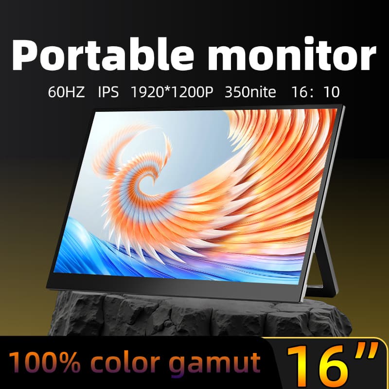 Monitor portátil XAITH UCKY de 16 polegadas, display HD 1,5K com suporte integrado, furação V 75 x 75 mm, compatível com