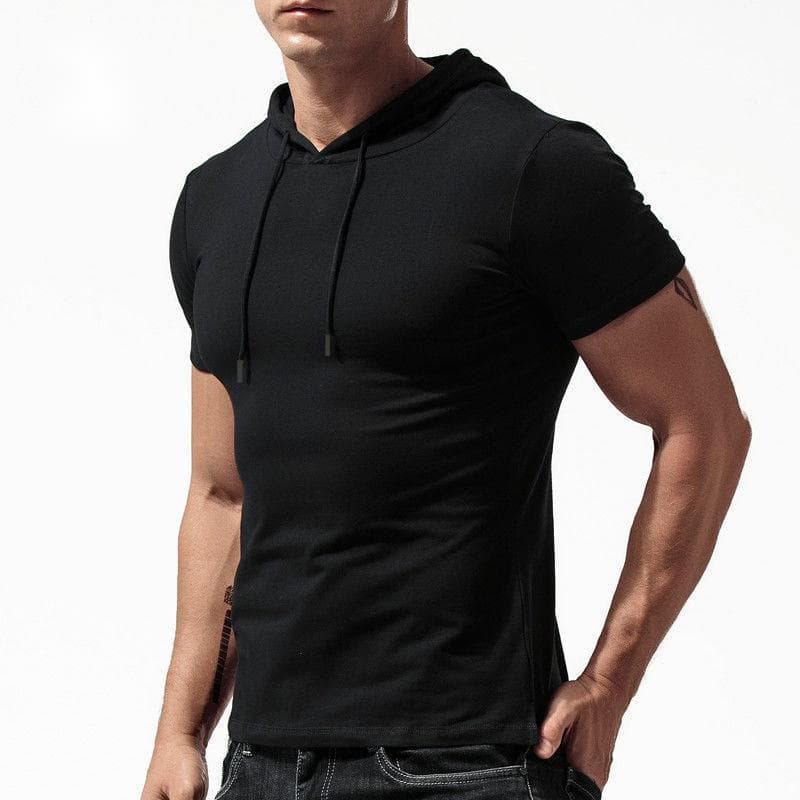 Camiseta Masculina com Capuz, Manga Curta, Verão, Fina, Algodão, Moda, Suéter com Capuz de Comprimento Médio