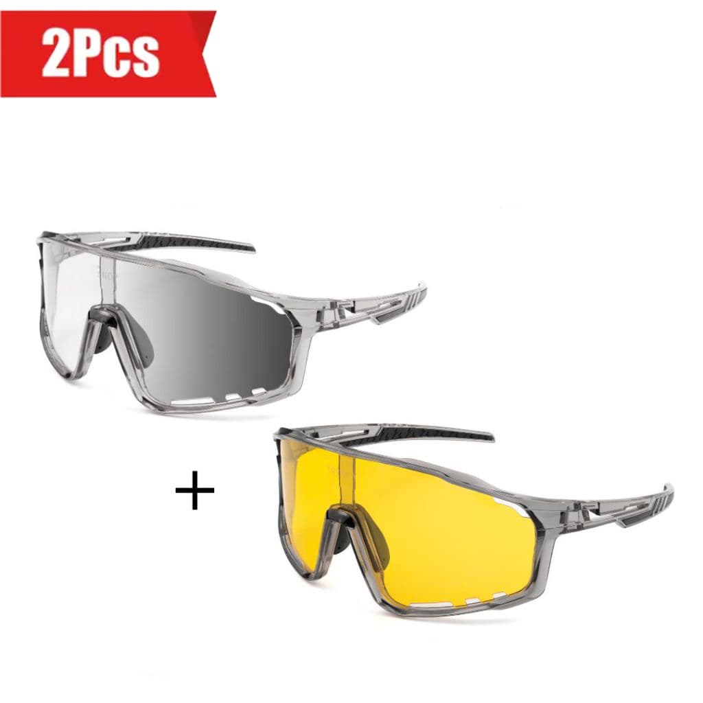 2PCS Óculos de Sol Fotocromáticos + Óculos de Visão Noturna Proteção UV para Esportes Ciclismo Corrida Óculos Anti
