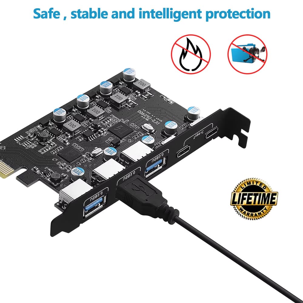Placa de captura USBC Hub 3.1 Gen1 5 Gbps, placa PCIe com extensor e controlador multiplicador para PC