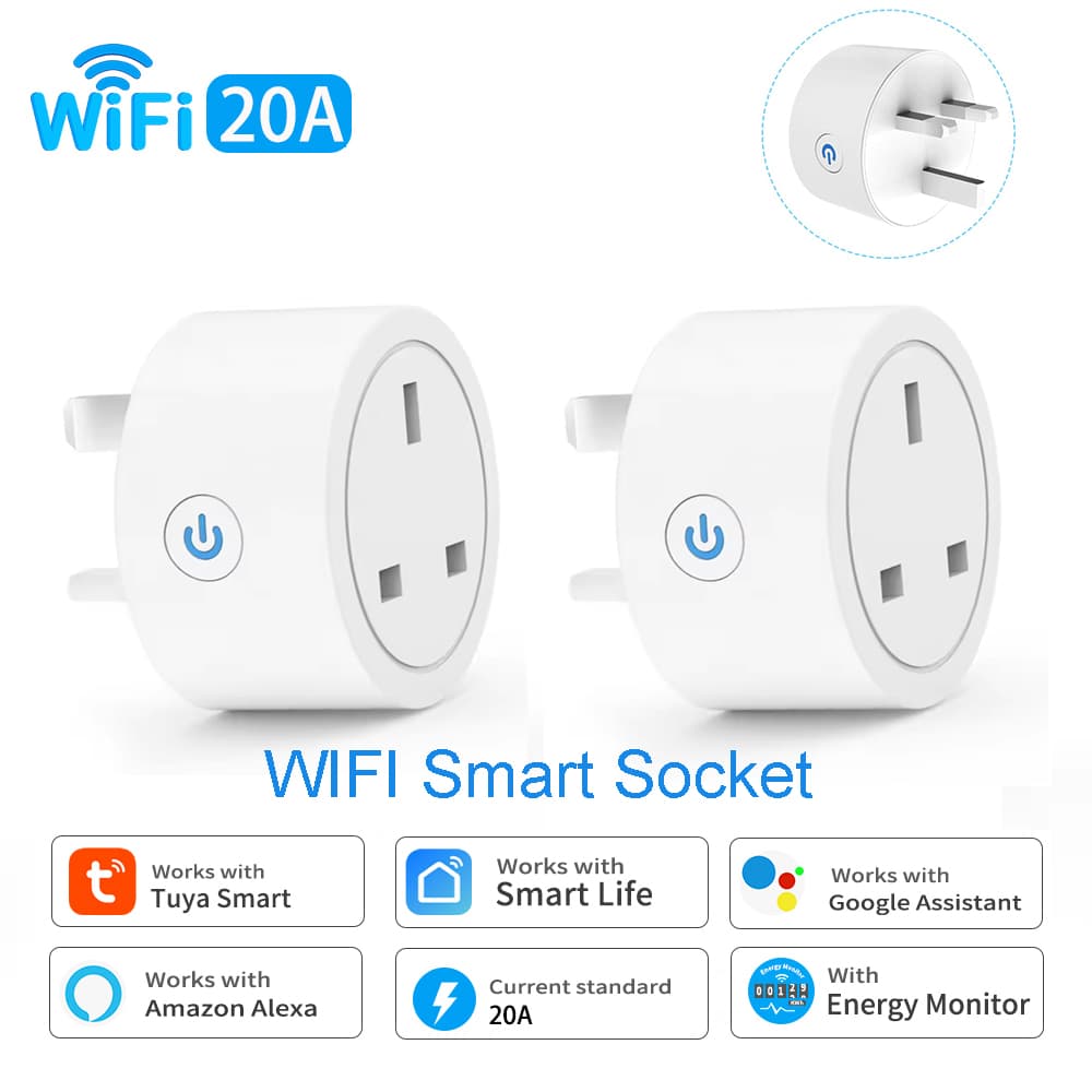 Para Tuya Tomada Inteligente WiFi Reino Unido Plug 3PIN Adaptador Casa Funciona Com Alexa Controle De Voz Temporizador M