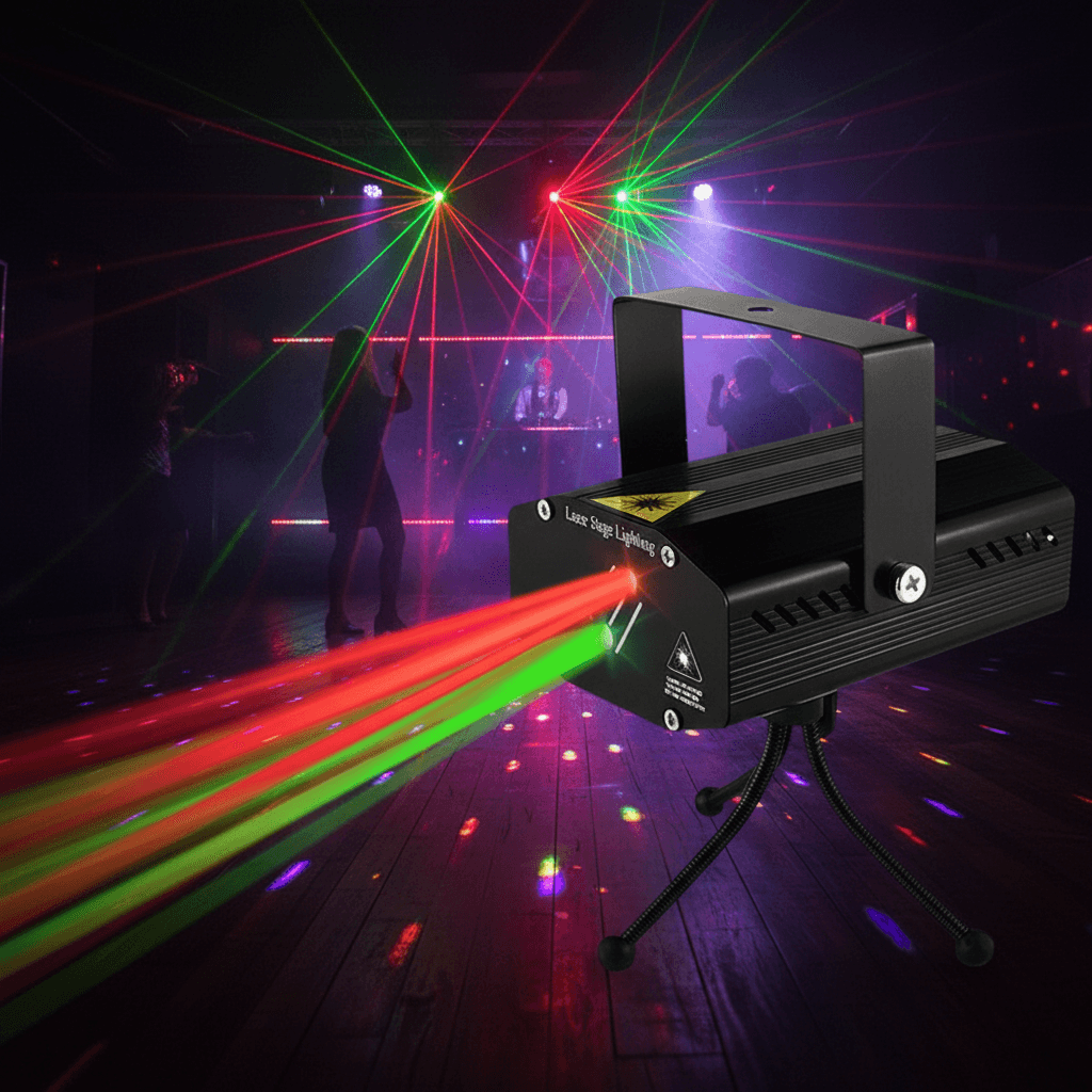 Mini Party Light: Projetor Laser DJ Disco Strobe com 32 Padrões e Fonte de Alimentação RGB, Ideal para Casamentos, KTV,