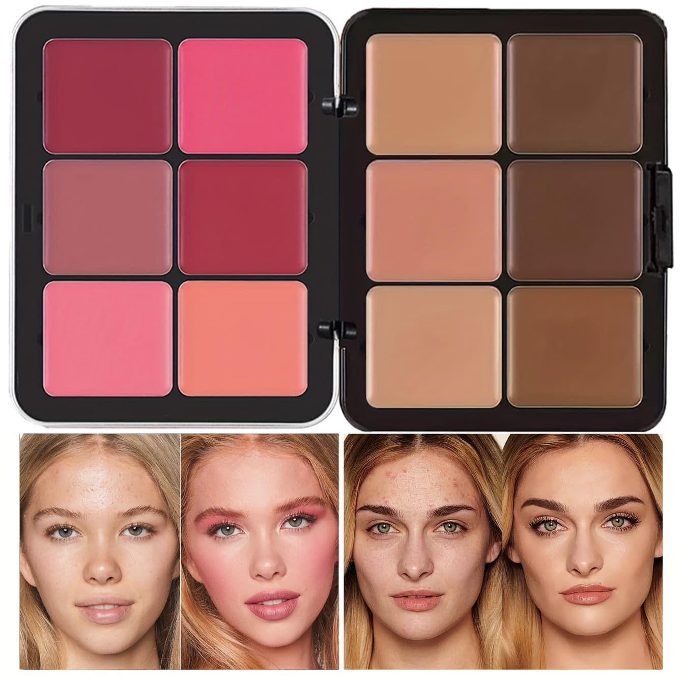 Paleta Facial 2 Em 1 CARLA SECRET-Corretivo E Blush De 12 Tons , Mistura Suave , Escolha De Acabamento Natural Maquiagem
