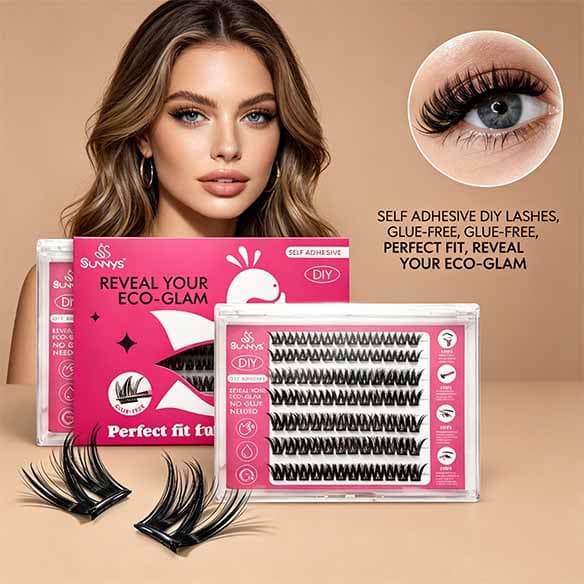 Cílios Postiços Autoadesivos SUNNYS, 10-16mm | Estilo Natural | Aplicação Fácil em 30 Segundos | Com Pinça | Sem Cola
