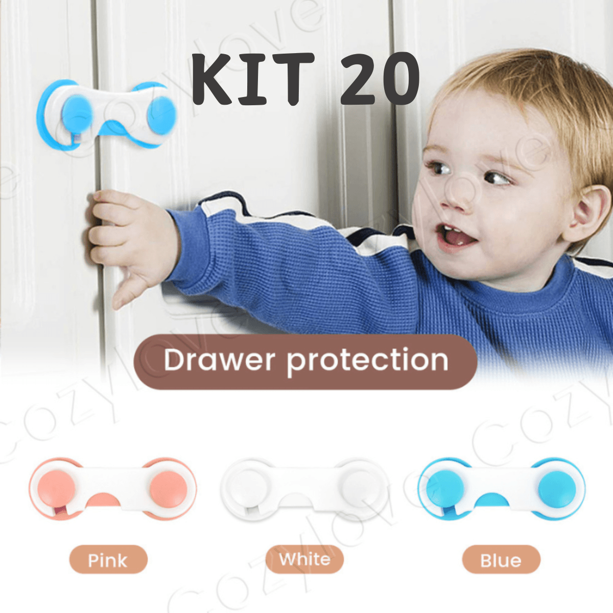Kit de Segurança Infantil: 20 Travas de Gaveta + Protetores de Maçaneta, Trava de Gaveta para Crianças + Capas para