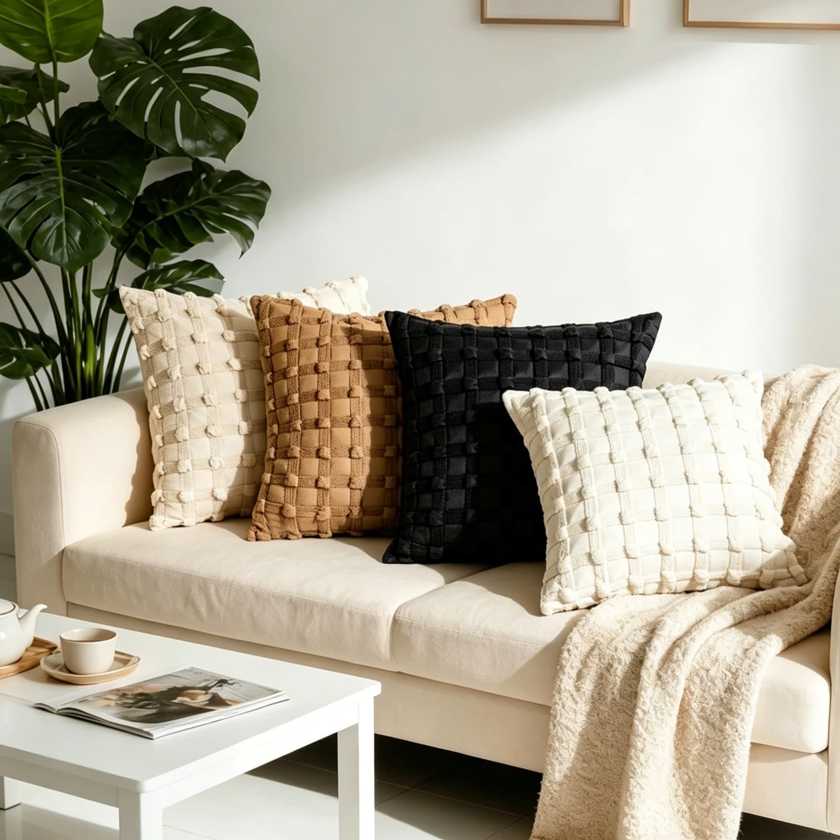 Bolha Grade Texturizada Lance Travesseiro Ins Xadrez Macio Fofo Capa De Almofada Para Sofá Cama Decoração De Casa Almofa