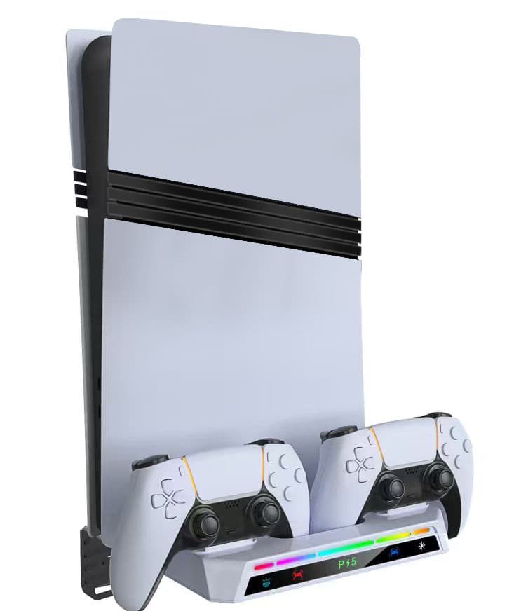 Suporte de parede para consoles PS5/PS5 Slim/PS5 Pro, permite carregamento rápido de 2 controles PS5, carga completa em