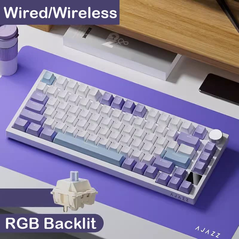 Teclado Gamer Mecânico Tri-Mode AJAZZ AK820/AK820 Pro – Bluetooth 5.1 sem fio, com fio e hotswap, gaxeta, botão