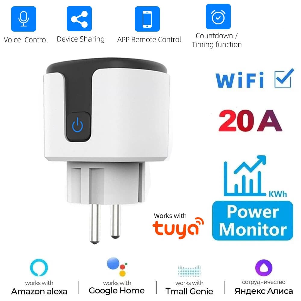 Axus Para Tuya Ue Smart Plug 20A WiFi 2026 Tomada Inteligente Com Monitoramento De Energia Controle Sem Fio Suporte Func