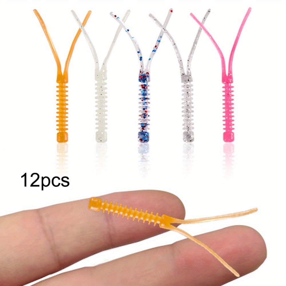Beoccudo 12pcs Iscas de Pesca Micro Iscas Macias Mini 5,5cm Iscas Artificiais de Minhoca